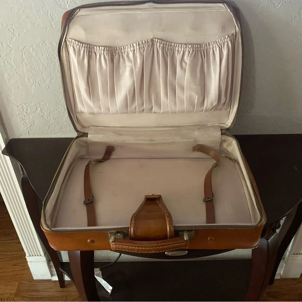 Vintage Brown Leather Suitcase Madmen Briefcase Travel Luggage Retro Midcentury